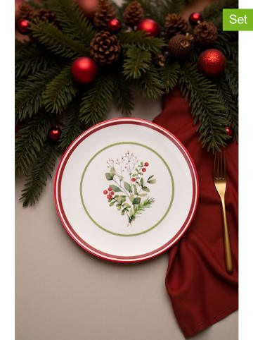 Hermia 6-delige set: dessertborden crème/rood - Ø 19,3 cm