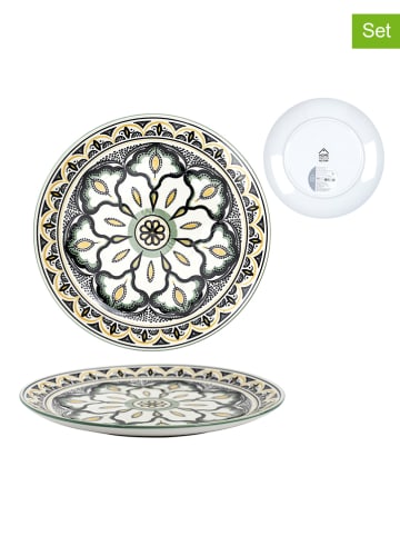 every ware 6er-Set: Speiseteller "Mandala" in Grün/ Weiß/ Schwarz - Ø 26 cm