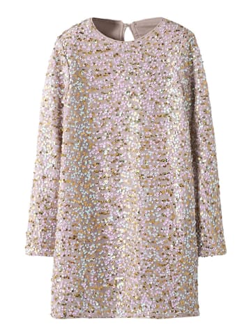 name it Jurk "Prullas" beige/goudkleurig/lichtroze