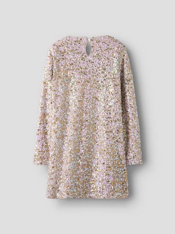 name it Jurk "Prullas" beige/goudkleurig/lichtroze