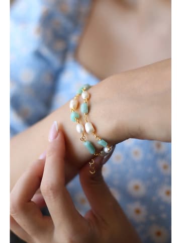 Pierres delicates Bransoletka w kolorze białym z perłami i akwamarynami