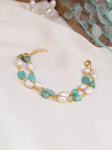 Pierres delicates Bransoletka w kolorze białym z perłami i akwamarynami