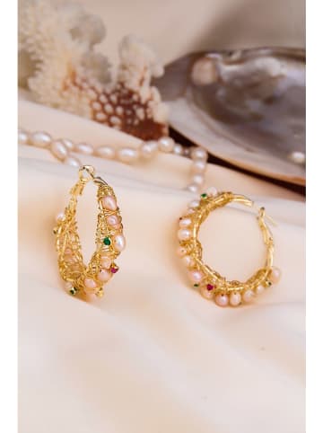 Pierres delicates Kolczyki-kreole w kolorze jasnoróżowym z perłami i cyrkoniami