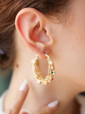 Pierres delicates Perlen-Creolen in Rosa mit Edelsteinen