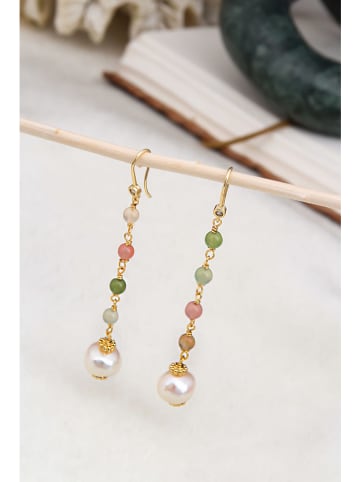 Pierres delicates Parel-oorhangers met edelstenen wit