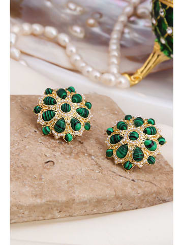 Pierres delicates Pozłacane kolczyki z malachitami
