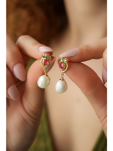 Pierres delicates Perlen-Ohrringe in Weiß mit Edelsteinen