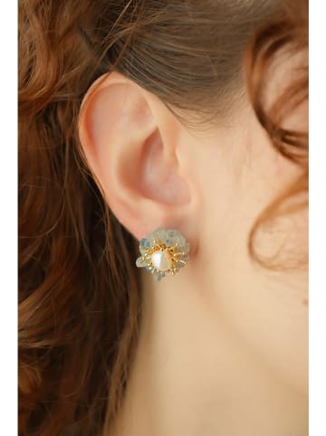 Pierres delicates Kolczyki-wkrętki w kolorze białym z perłami i ametystami