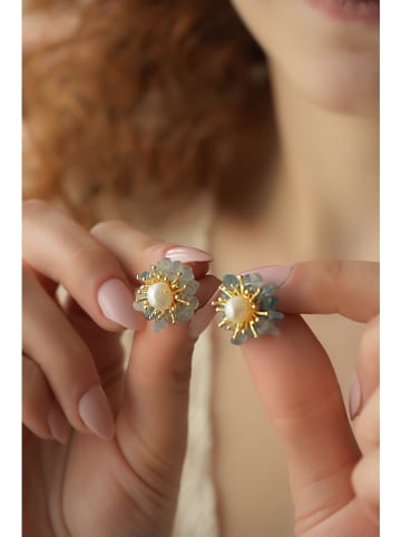 Pierres delicates Parel-oorstekers met edelstenen wit