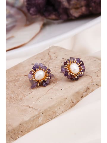 Pierres delicates Perlen-Ohrstecker in Weiß mit Edelsteinen