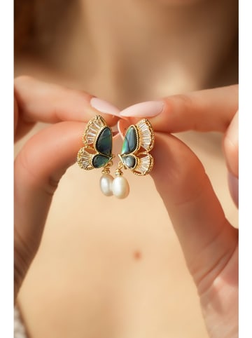 Pierres delicates Pozłacane kolczyki-wkrętki z labradorytami