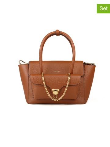 COCCINELLE 2er-Set: Leder-Taschen in Cognac - (B)26 x (H)19,5 x (T)14 cm