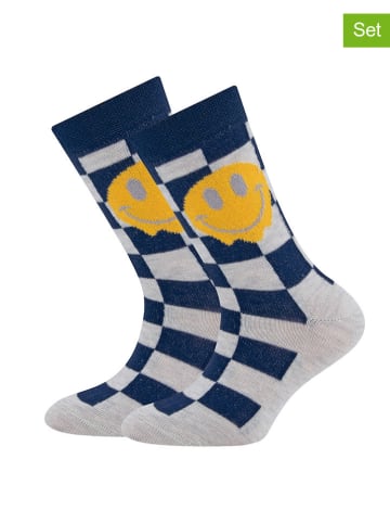 ewers 2-delige set: sokken "Karo/Smile" donkerblauw/crème
