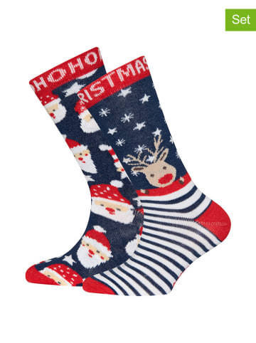 ewers 2er-Pack: Socken Weihnachten/Rentier in Dunkelblau/ Rot