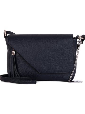 Anna Morellini Leren schoudertas "Lola" donkerblauw - (B)24 x (H)18 x (D)6 cm