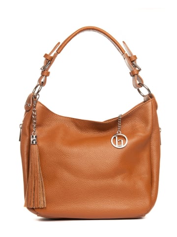 Lia Biassoni Leren schoudertas "Monate" cognackleurig - (B)36 x (H)26 x (D)10 cm