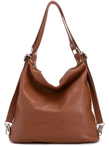 Anna Morellini Leren schoudertas "Ylenia" cognackleurig - (B)39 x (H)30 x (D)16 cm