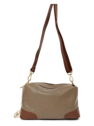 Mia Tomazzi Leder-Umhängetasche ''Condino'' in Taupe - (B)25 x (H)15 x (T)10 cm