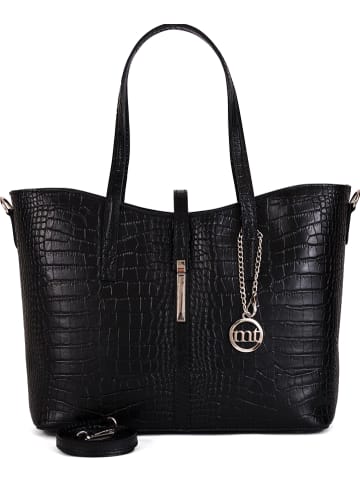 Mia Tomazzi Leder-Schultertasche "Valbrona" in Schwarz - (B)40 x (H)27 x (T)14 cm
