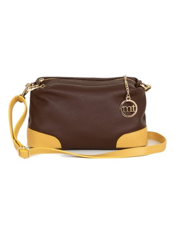 Mia Tomazzi Skórzana torebka "Condino" w kolorze ciemnobrązowo-żółtym - 25 x 15 x 10 cm