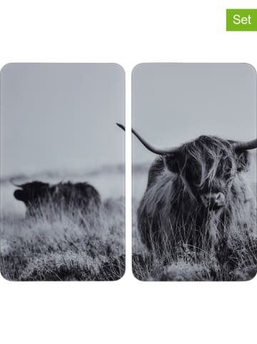 Wenko Płyty (2 szt.) "Highland Cattle" w kolorze szarym na kuchenkę  - 30 x 52 cm