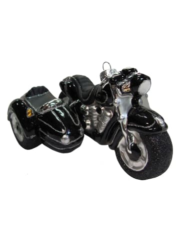 Krebs Glas Lauscha Christbaumornament "Motorrad mit Beiwagen" in Schwarz/ Silber - (L)15 cm