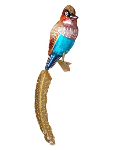 Krebs Glas Lauscha Christbaumornament "Eisvogel" in Blau/ Gelb/ Bunt - (L)15 cm