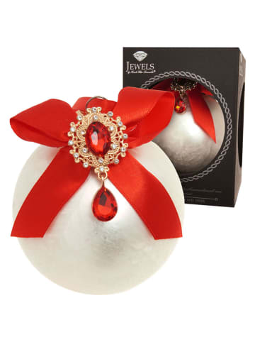 Krebs Glas Lauscha Christbaumkugel in Weiß/ Rot - Ø 8 cm