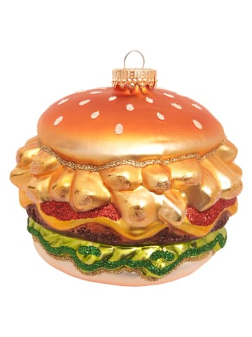 Krebs Glas Lauscha Christbaumornament ''Pommes-Burger'' in Gold - (L)10 cm
