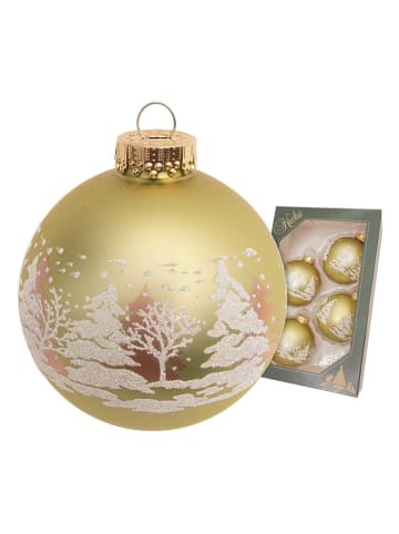 Krebs Glas Lauscha Christbaumkugeln in Gold - 4 Stück - Ø 7 cm