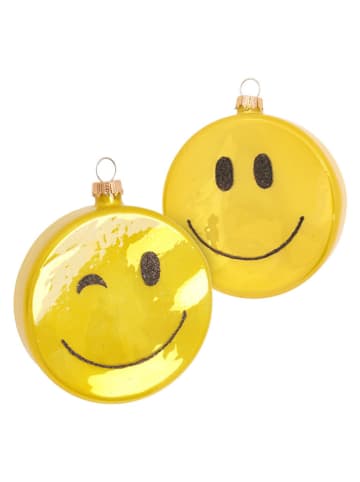Krebs Glas Lauscha Christbaumornament ''Taler'' in Gelb - Ø 8 cm