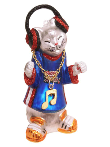 Krebs Glas Lauscha Kerstboomornament "DJ kater" blauw - (L)13 cm