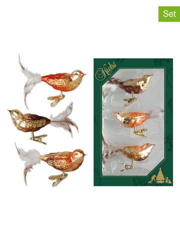 Krebs Glas Lauscha Christbaumornamente "Glasvögel" in Bunt - 3 Stück