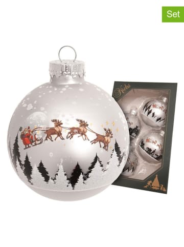 Krebs Glas Lauscha Christbaumkugeln in Silber - 4 Stück - Ø 7 cm