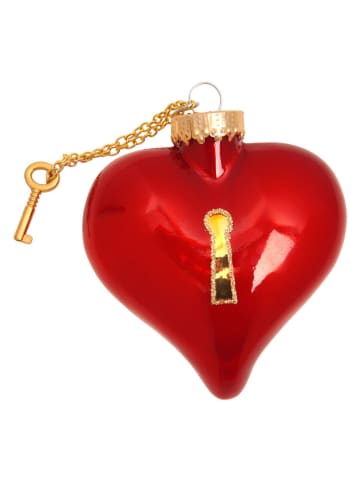 Krebs Glas Lauscha Christbaumornament ''Herz'' in Rot - (L)8 cm