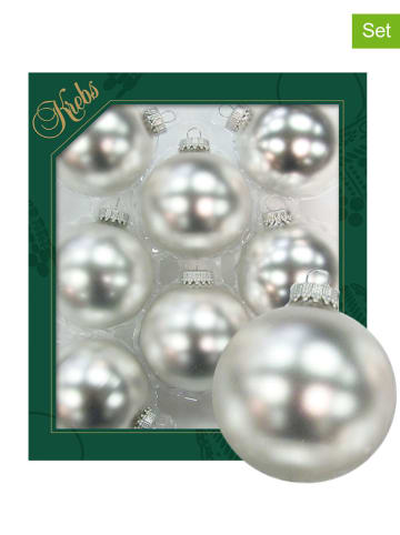 Krebs Glas Lauscha 8er-Set: Christbaumkugeln in Silber - Ø 7 cm