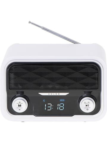 Adler Radio Bluetooth w kolorze białym - 16,3 x 10,3 x 11,2 cm