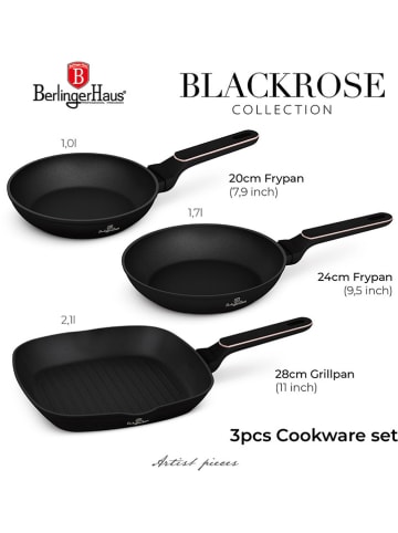 Berlinger Haus 3-delige pannenset "Black Rose Collection" zwart