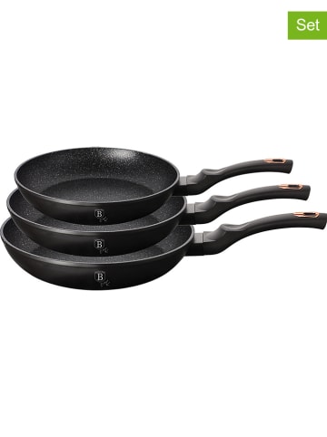Berlinger Haus 3-delige set: braadpannen "Black Rose" zwart/roségoudkleurig