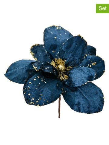 Clayre & Eef 2er-Set: Dekopflanzen in Dunkelblau/ Gold - (H)25 cm