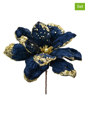 Clayre & Eef 2-delige set: decoplanten donkerblauw/goudkleurig - (H)27 cm