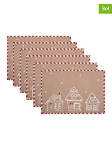 Clayre & Eef 6-delige set: placemats beige - (L)22 x (B)48 cm
