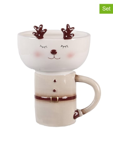 Clayre & Eef 2tlg. Set: Tasse in Beige