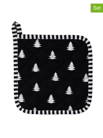 Clayre & Eef 2-delige set: pannenlappen zwart/wit - (L)20 x (B)20 cm