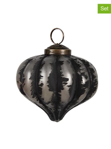 Clayre & Eef 2er-Set: Christbaumkugeln in Schwarz/ Silber - Ø 8 cm