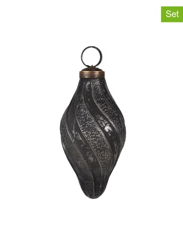 Clayre & Eef 2er-Set: Christbaumkugeln in Schwarz/ Silber - (H)11 x  Ø 6 cm