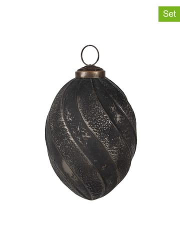 Clayre & Eef 2-delige set: kerstballen zwart - (H)11 x  Ø 7 cm