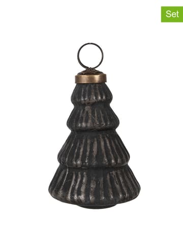 Clayre & Eef 2-delige set: kerstballen zwart - (H)9 x  Ø 6 cm