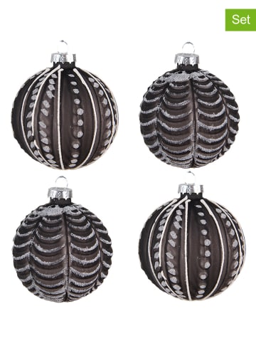 Clayre & Eef 4er-Set: Christbaumkugeln in Schwarz - Ø 8 cm