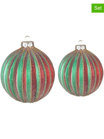 Clayre & Eef 2er-Set: Christbaumkugeln in Grün/ Rot - Ø 10 cm